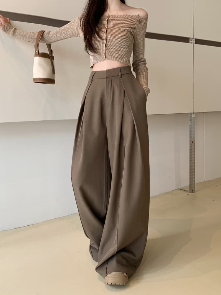 レディースワイドパンツ しなやかドレープ ワイドストレートパンツ