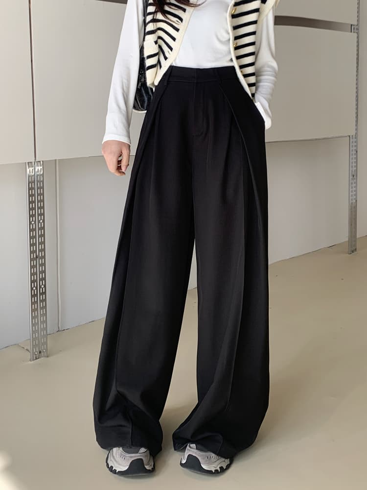 レディースワイドパンツ しなやかドレープ ワイドストレートパンツ