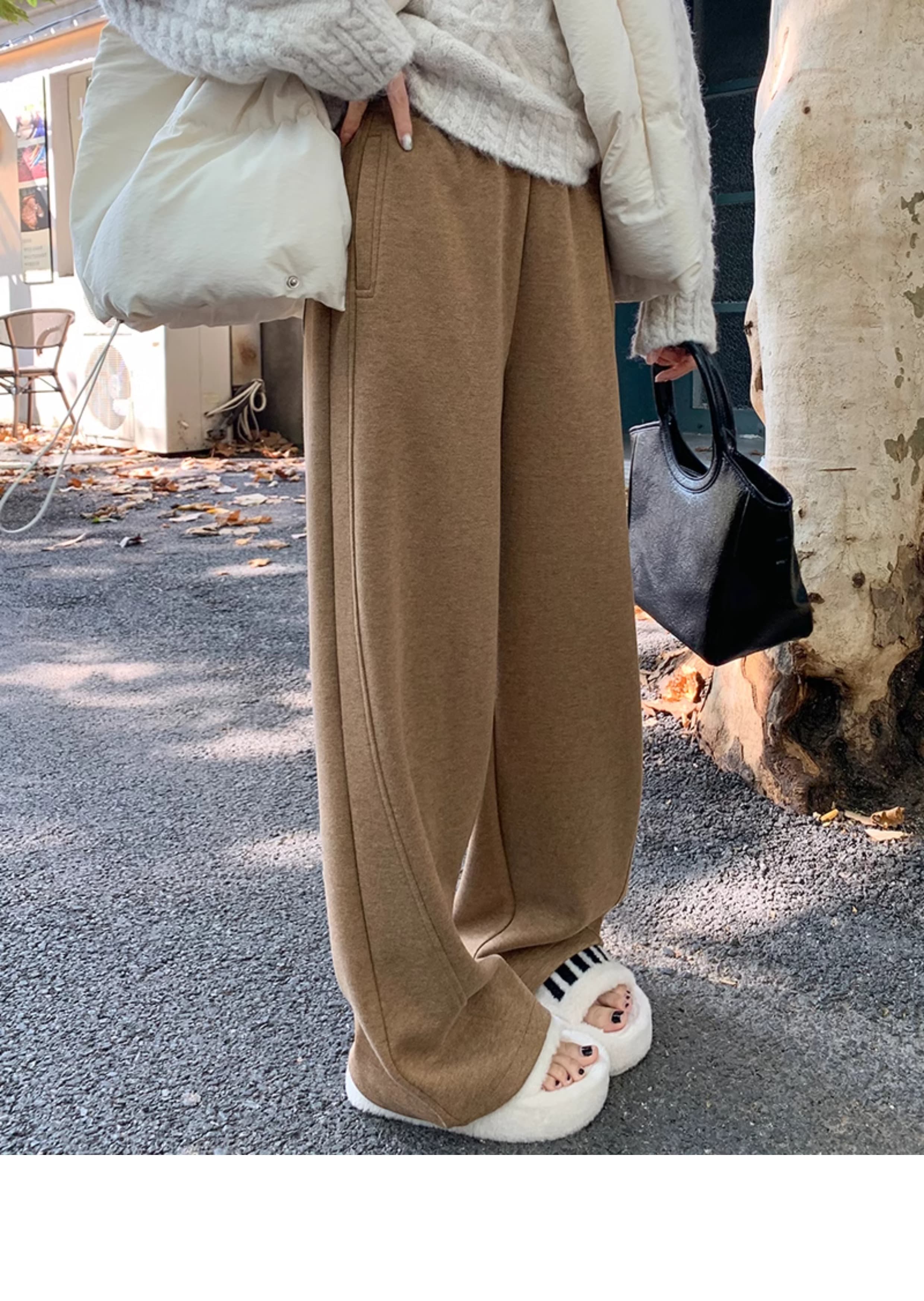 レディースワイドパンツ あったか裏起毛ワイドルーズパンツ