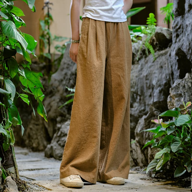 レディースワイドパンツ なめらか綿麻ストレートパンツ