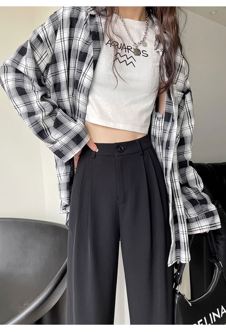 レディースワイドパンツ タックデザイン ゆったりハイウエストパンツ