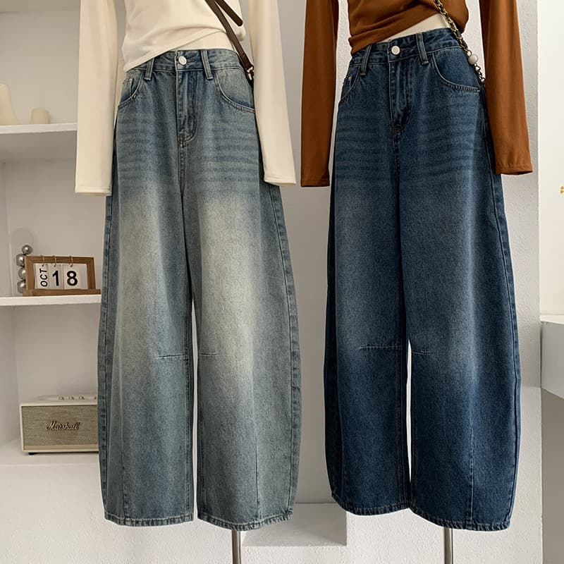 レディースワイドパンツ レディースデニムワイドパンツ ゆったりロング丈 全2色