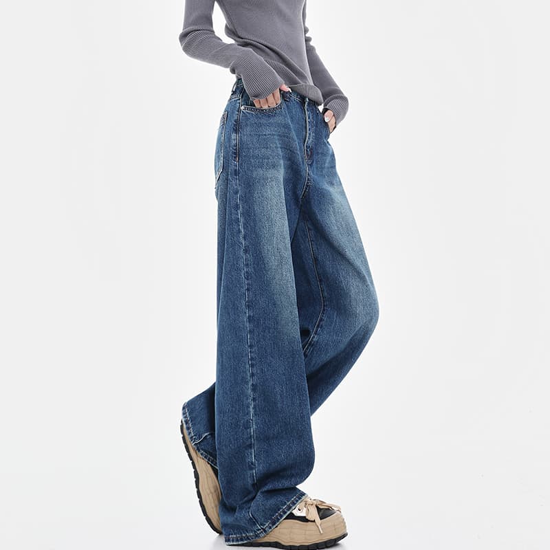 レディースワイドパンツ ルーズシルエット極太デニムパンツ