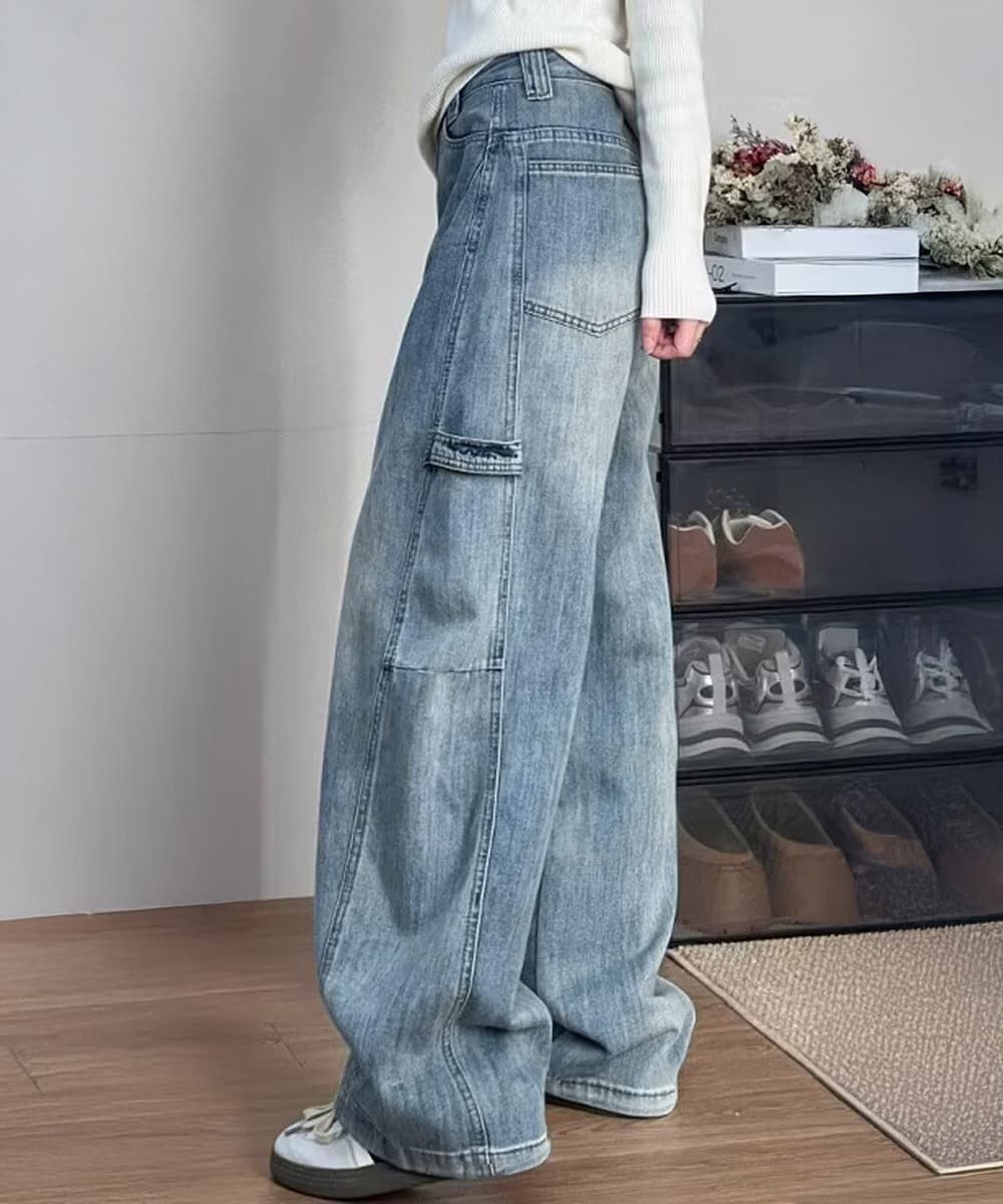 レディースワイドパンツ ワイドデニムパンツ韓国風ゆったりジーンズ
