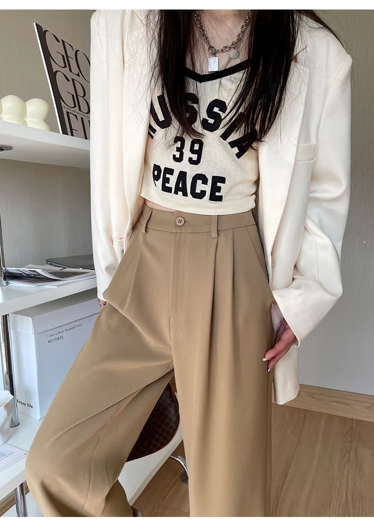 レディースワイドパンツ タックデザイン ゆったりハイウエストパンツ