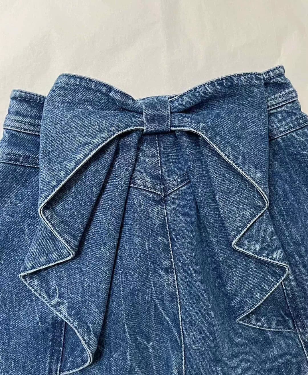 レディースワイドパンツ フリルポケットデニムパンツ