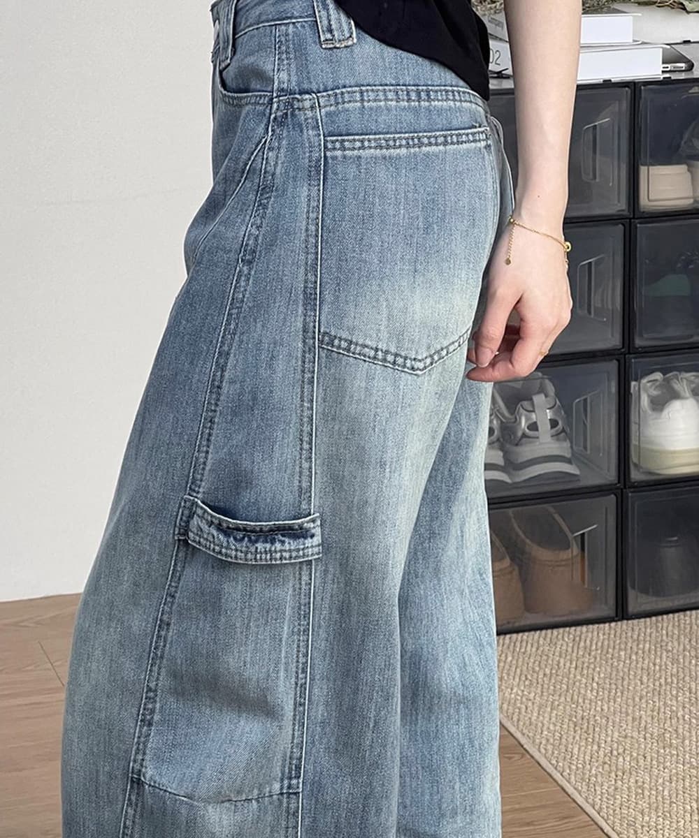 レディースワイドパンツ ワイドデニムパンツ韓国風ゆったりジーンズ