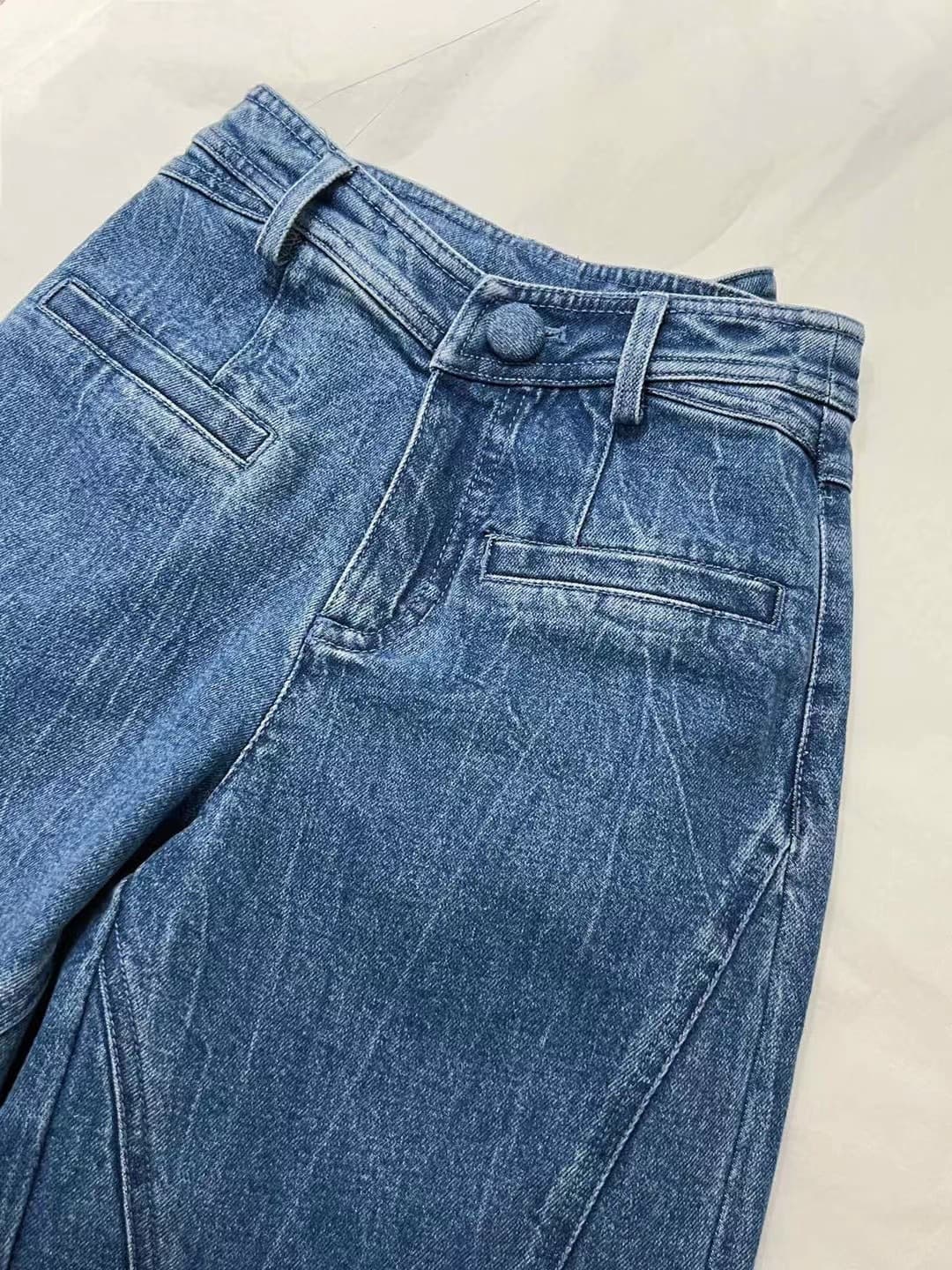 レディースワイドパンツ フリルポケットデニムパンツ