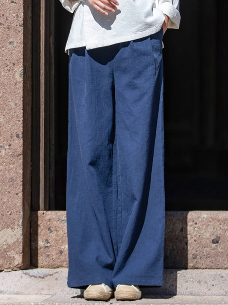 レディースワイドパンツ なめらか綿麻ストレートパンツ