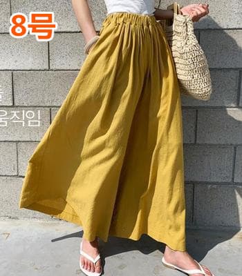 レディースワイドパンツ リネン風ワイドパンツ ガウチョパンツ 体型カバー ロング丈