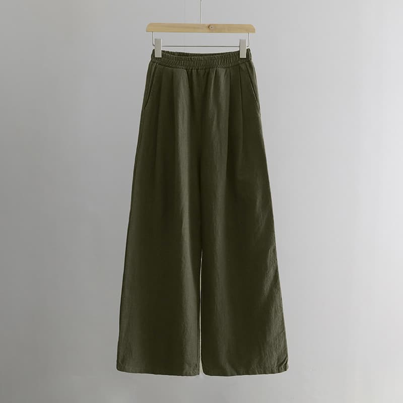 レディースワイドパンツ なめらか綿麻ストレートパンツ