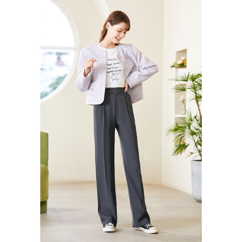 レディースワイドパンツ なめらかタック入りワイドパンツ