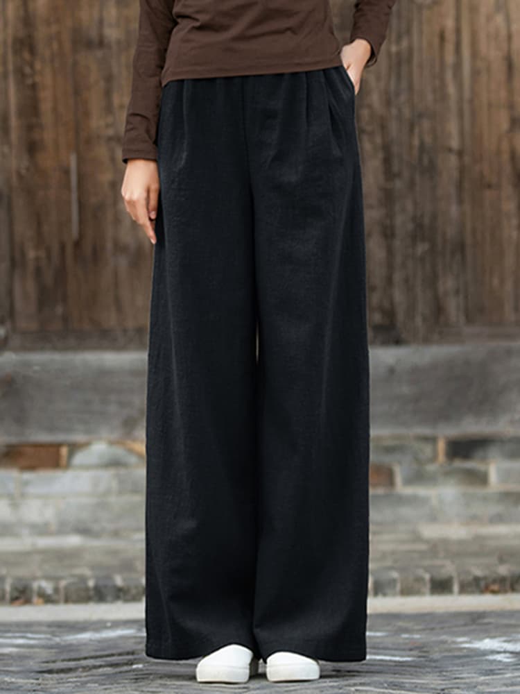 レディースワイドパンツ なめらか綿麻ストレートパンツ
