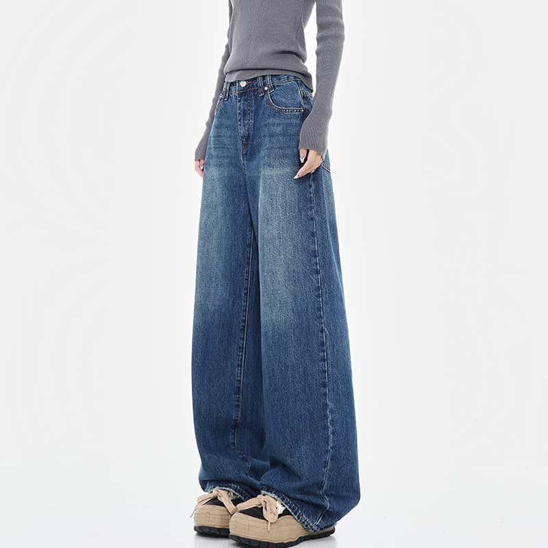 レディースワイドパンツ ルーズシルエット極太デニムパンツ