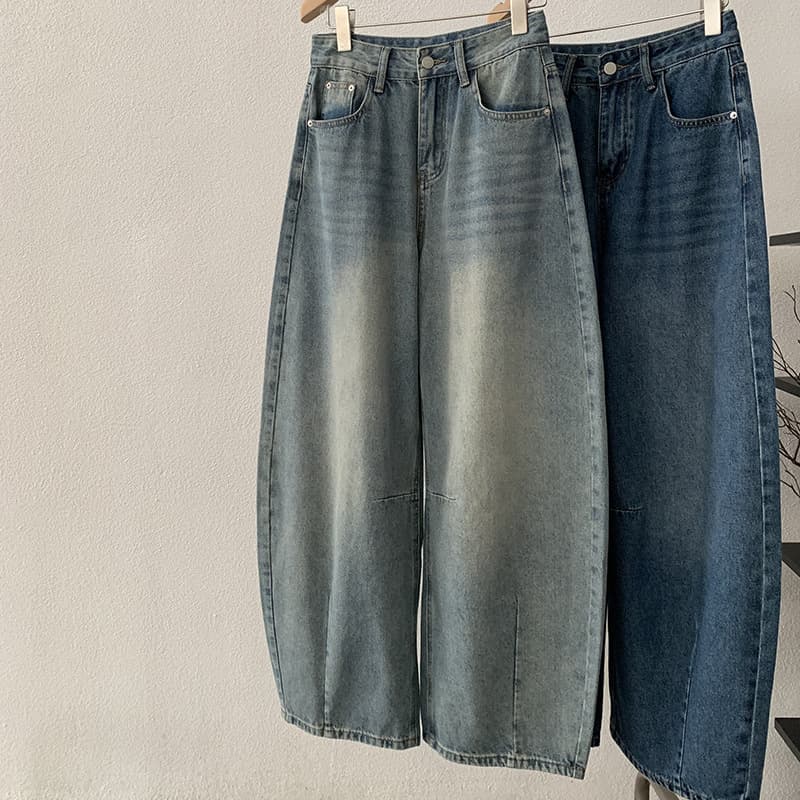 レディースワイドパンツ レディースデニムワイドパンツ ゆったりロング丈 全2色