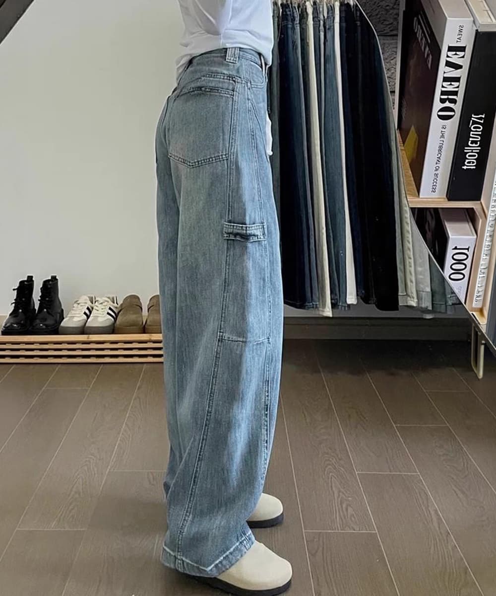 レディースワイドパンツ ワイドデニムパンツ韓国風ゆったりジーンズ