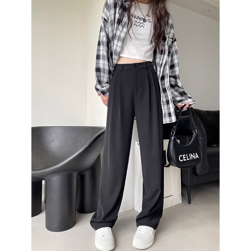レディースワイドパンツ タックデザイン ゆったりハイウエストパンツ