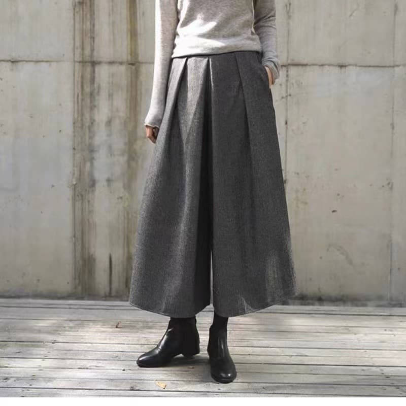 レディースワイドパンツ 秋冬スカーチョ レディース九分丈ふんわり暖かワイドパンツ